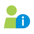 Ícono de una persona de color verde con un signo de información