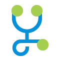 Ícono de un estetoscopio de color azul y verde