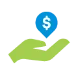 Ícono de una mano verde sosteniendo el signo pesos 