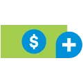 Ícono de un billete verde junto al signo más 