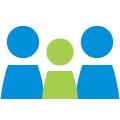 Ícono de una familia de tres integrantes de color azul y verde 