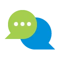 Ícono de un globo de texto de color verde y otro de color azul 